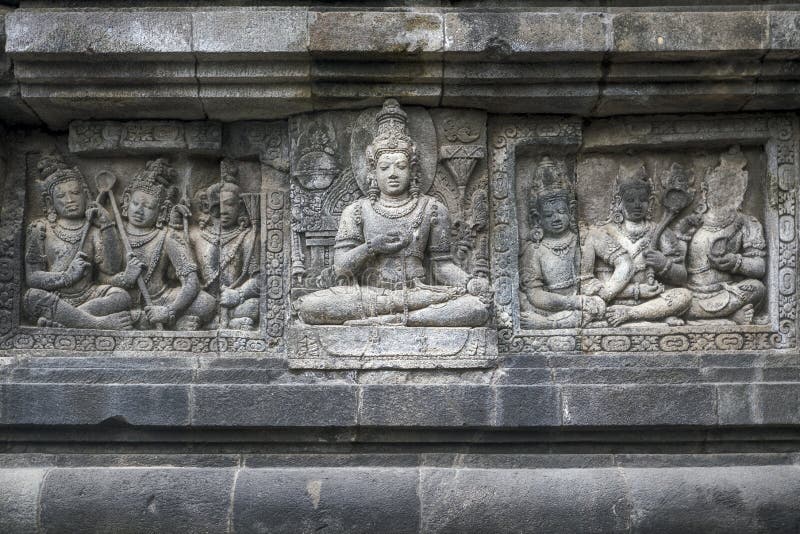 The temple is adorned with panels of narrative bas-reliefs telling the story of the Hindu epic Ramayana and Bhagavata Purana. The narrative bas-relief panels were carved along the inner balustrades wall on the gallery around the three main temples. The bas-relief of Ramayana illustrate how Sita, the wife of Rama, is abducted by Ravana. The temple is adorned with panels of narrative bas-reliefs telling the story of the Hindu epic Ramayana and Bhagavata Purana. The narrative bas-relief panels were carved along the inner balustrades wall on the gallery around the three main temples. The bas-relief of Ramayana illustrate how Sita, the wife of Rama, is abducted by Ravana.