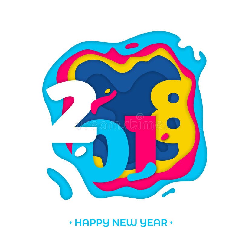 Scultura del testo della carta di vettore del fondo di 2018 del buon anno fiocchi di neve della cartolina d'auguri illustrazione di stock Scultura del testo della carta di vettore del fondo di 2018 del buon anno fiocchi di neve della cartolina d'auguri illustrazione di stock