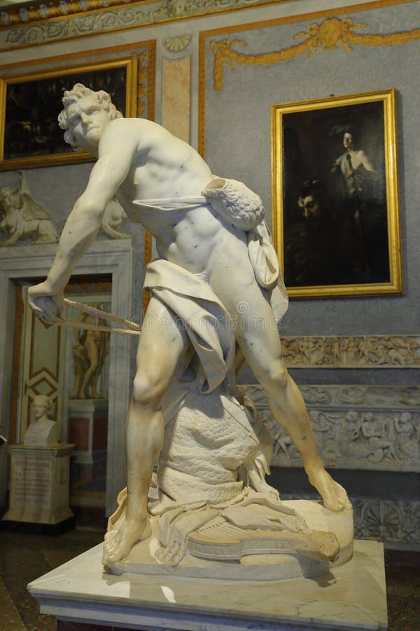 Marble sculpture David by Gian Lorenzo Bernini in Galleria Borghese Rome Italy. Marble sculpture David by Gian Lorenzo Bernini in Galleria Borghese Rome Italy