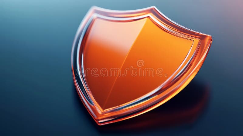 Scutul portocaliu 3d, cu un finisaj strălucitor, care simbolizează măsurile de securitate cibernetică de vârf de protecție digital vector illustration