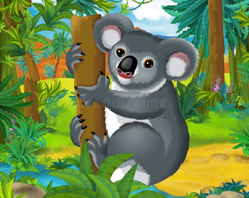 Scène de bande dessinée - animaux sauvages de l'Amérique - koala illustration de vecteur Scène de bande dessinée - animaux sauvages de l'Amérique - koala illustration de vecteur