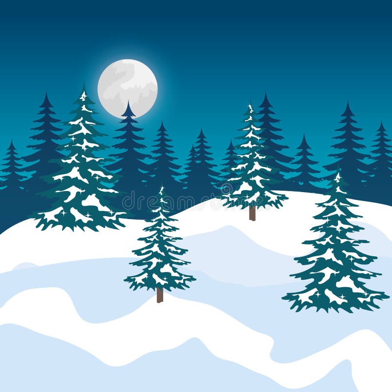Scène de champ de snowscape de nuit illustration stock Scène de champ de snowscape de nuit illustration stock