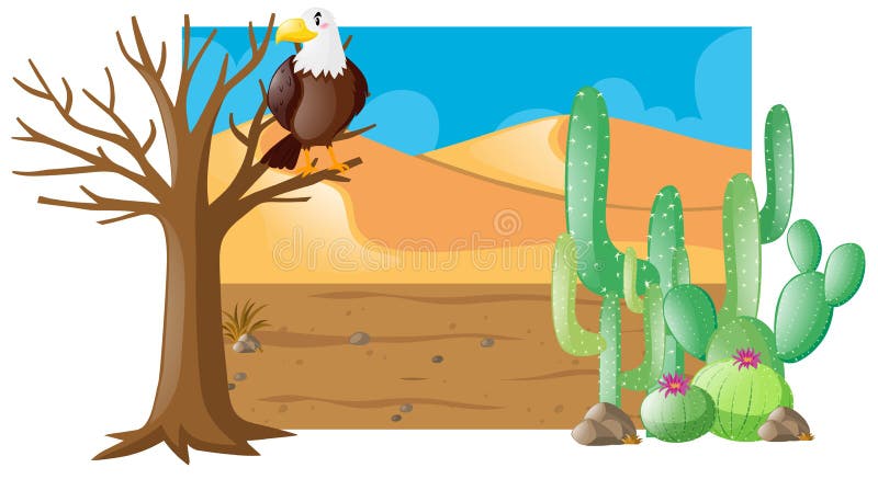 Desert scene with eagle on tree illustration. Desert scene with eagle on tree illustration