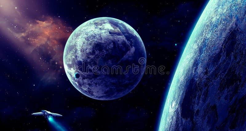 Scène de l'espace Nébuleuse orange avec la planète et le vaisseau spatial Éléments f illustration libre de droits Scène de l'espace Nébuleuse orange avec la planète et le vaisseau spatial Éléments f illustration libre de droits