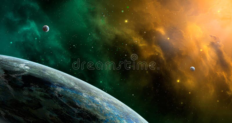 Scène de l'espace Nébuleuse orange et verte avec des planètes Furn d'éléments illustration de vecteur Scène de l'espace Nébuleuse orange et verte avec des planètes Furn d'éléments illustration de vecteur