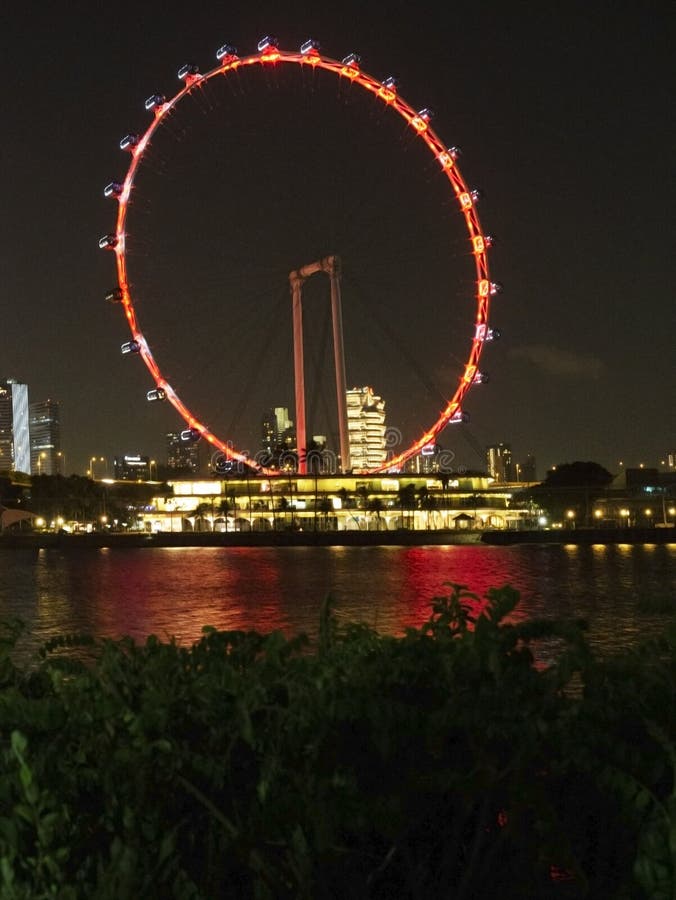 Scène de nuit de l'insecte de Singapour chez Marina Bay images libres de droits Scène de nuit de l'insecte de Singapour chez Marina Bay images libres de droits