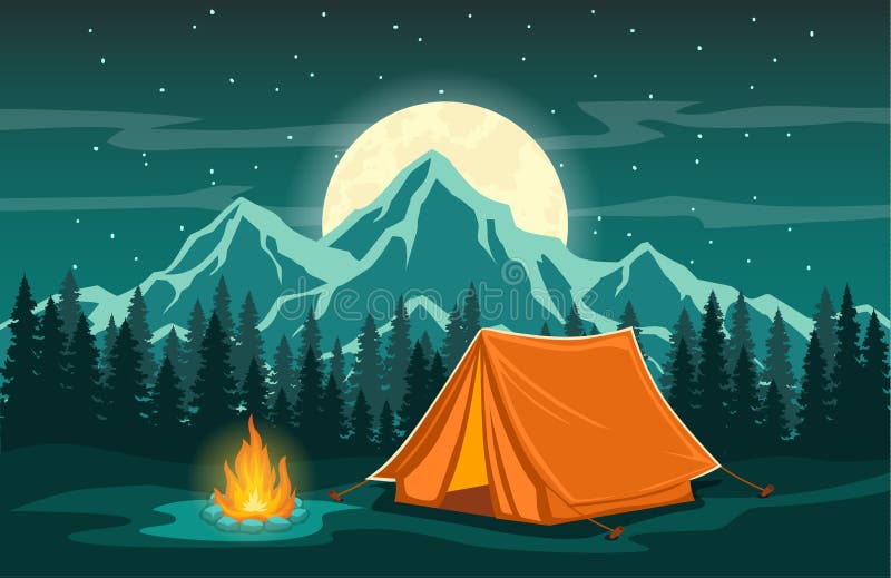 Scène de soirée de camping d'aventure
