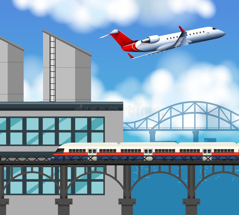 Scène de train et d'aéroport illustration libre de droits Scène de train et d'aéroport illustration libre de droits