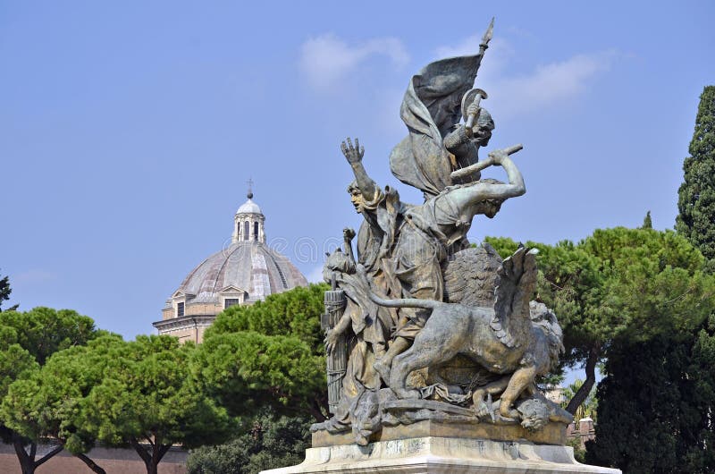 Equestrian architecture at Victor Emanuel monument in historical center of Rome. Equestrian architecture at Victor Emanuel monument in historical center of Rome