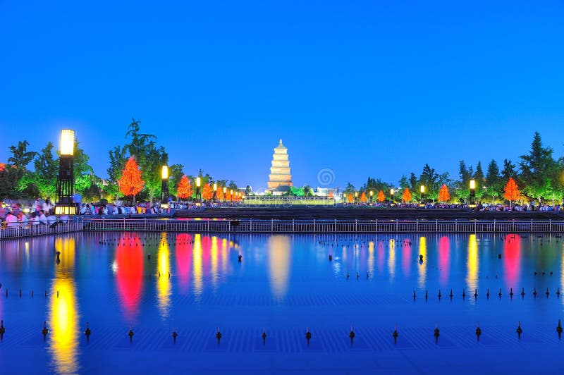Scènes de nuit de grande pagoda sauvage d'oie photo libre de droits Scènes de nuit de grande pagoda sauvage d'oie photo libre de droits