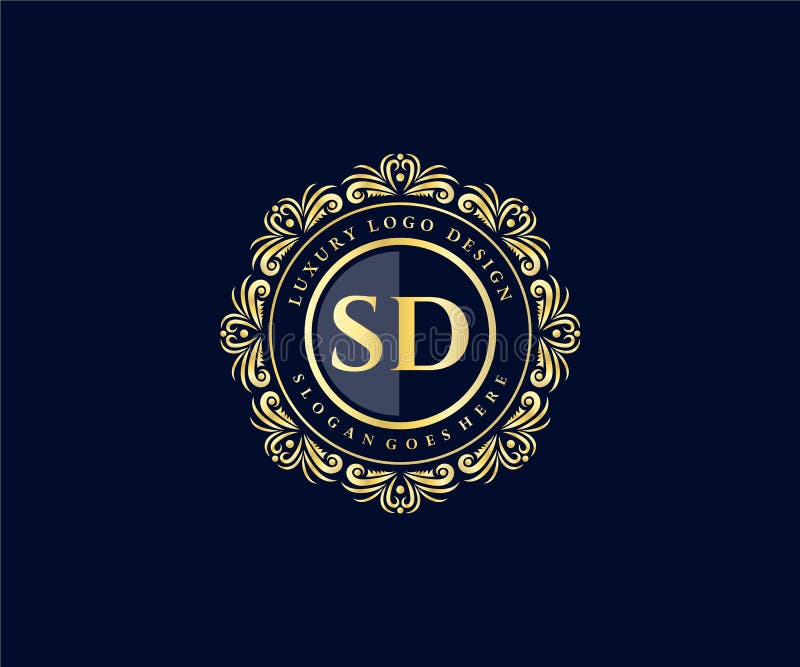 SD Initial Letter Gold Calligraphic Feminine Floral Hand Drawn Heraldic