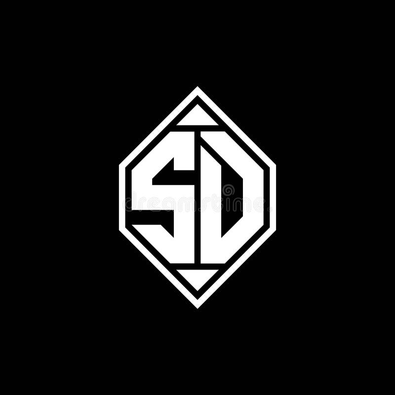 SD Logo Monogram Geometric Shield Shape Style Stock Vector