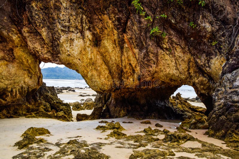 Se?al de Ranong, Tailandia - asombrosa y hermosa de la gente de piedra o tailandesa llam? Hin Thalu en la playa del b?falo en la foto de archivo libre de regalías Se?al de Ranong, Tailandia - asombrosa y hermosa de la gente de piedra o tailandesa llam? Hin Thalu en la playa del b?falo en la foto de archivo libre de regalías