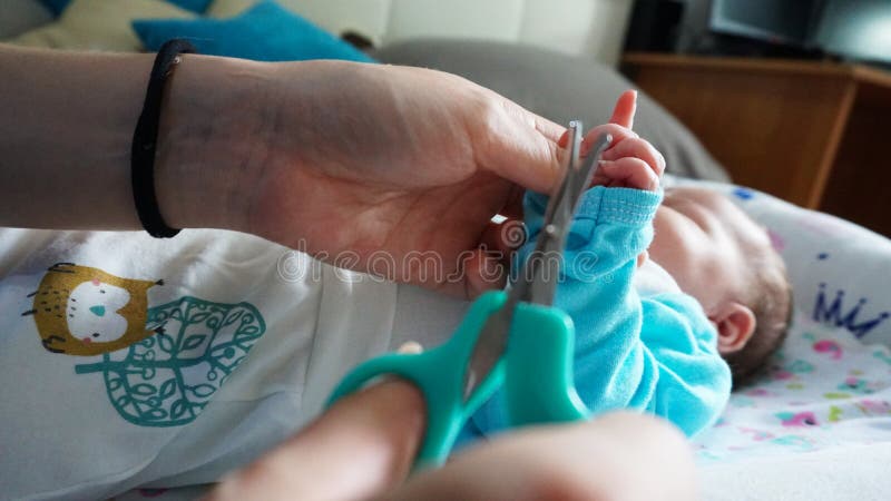Se Cortan Las Uñas De Los Recién Nacidos Con Tijeras. Imagen de