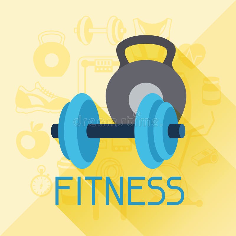 Sports background with fitness icons in flat style. Sports background with fitness icons in flat style.