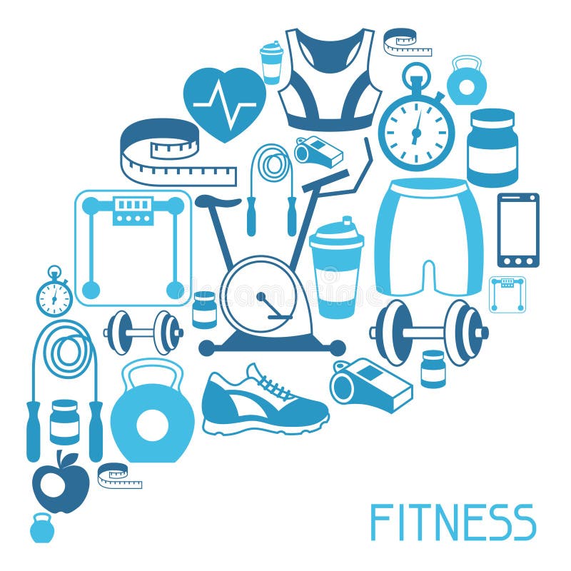 Sports background with fitness icons in flat style. Sports background with fitness icons in flat style.