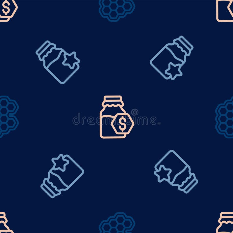 Se fixează borcan cu fagure de miere și se comercializează în borcan pe un model fără sudură. vector royalty free illustration