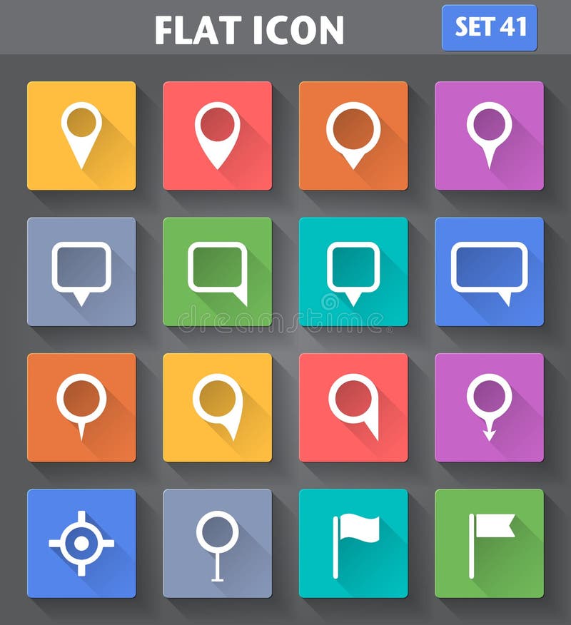 Vector application Map Pointer Icons set in flat style with long shadows. Vector application Map Pointer Icons set in flat style with long shadows.