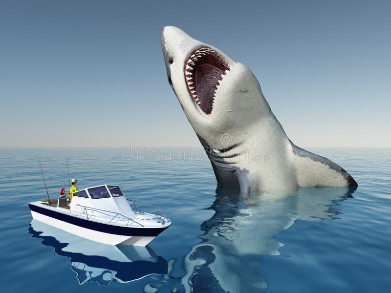 Megalodon Shark and Sailing Ship Stock Illustration - Illustration of