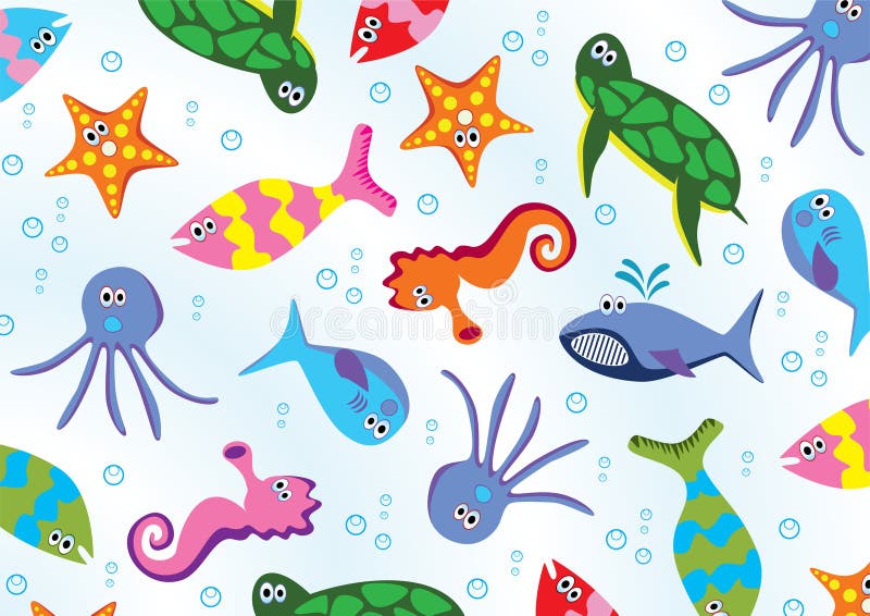 Cute Sea Animals Seamless Pattern Stock Vector - Illustration of color ...