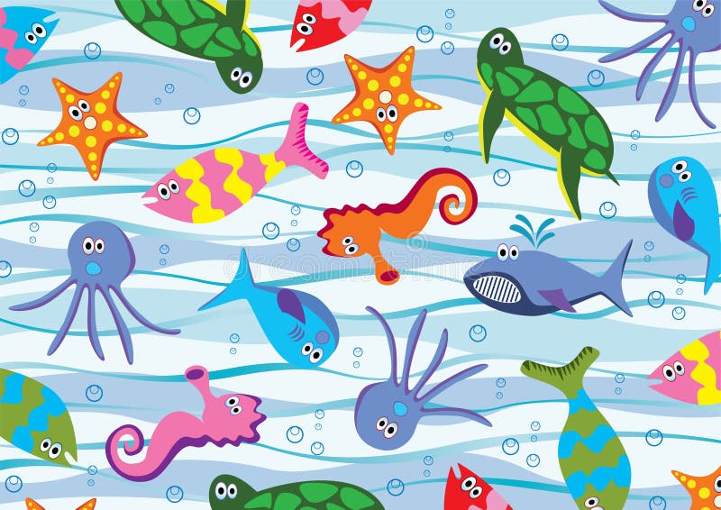 Big Family of Fish in the Sea Stock Vector - Illustration of fauna ...