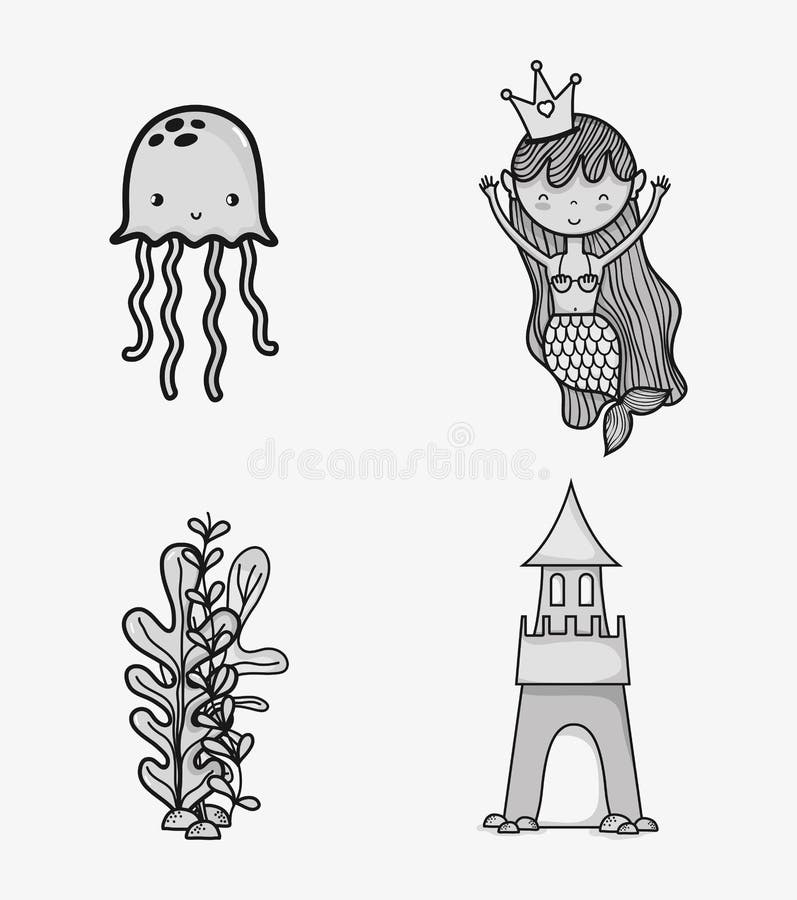 Sea Animals Hand Drawing Cartoons Stock Vector - Illustration of mythology,  doodle: 109845758