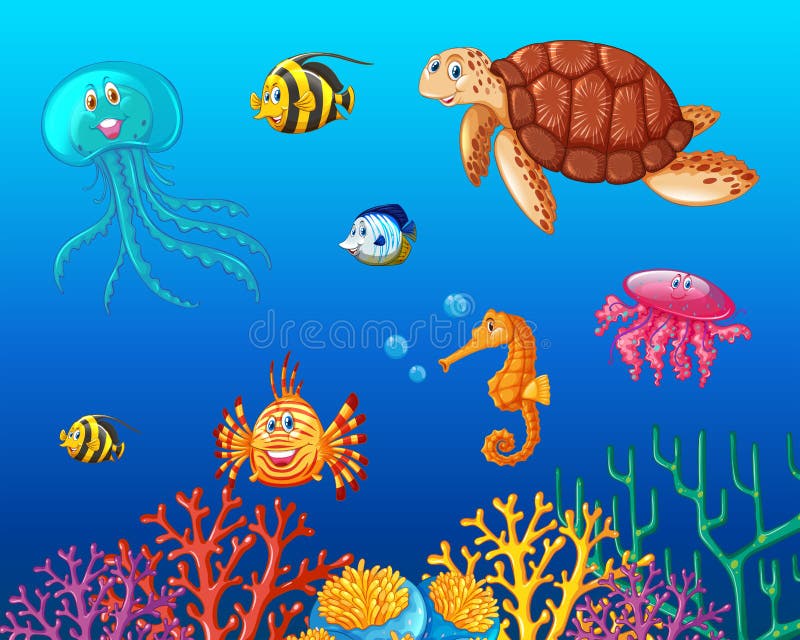 Sea animals swimming under the ocean