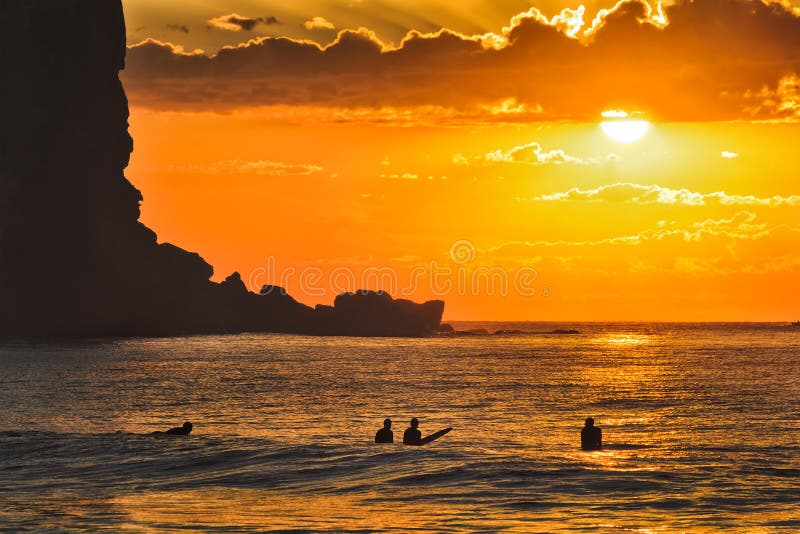 Sea Avalon Cliff 4 surfers Orange royalty free stock photos Sea Avalon Cliff 4 surfers Orange royalty free stock photos