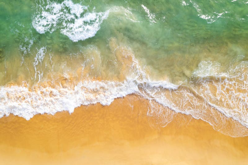 Sea Background Aerial View Top Down Sea Waves Crashing On Sandy Beach