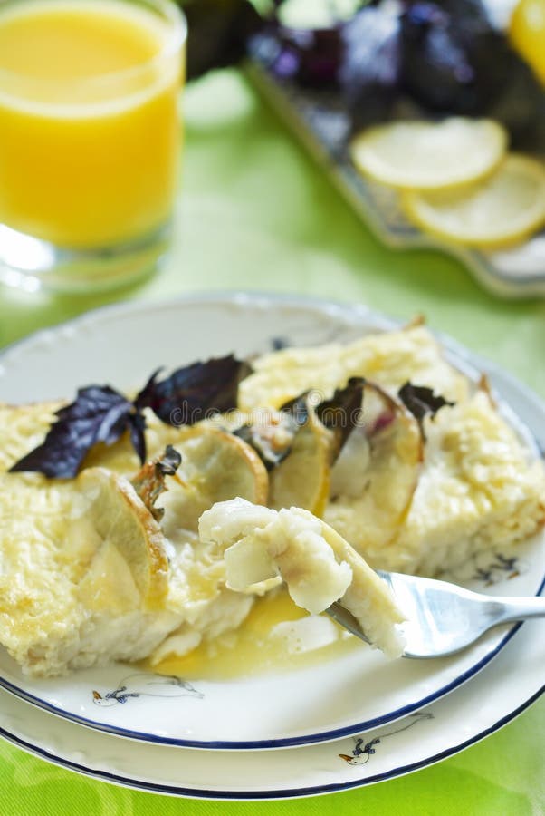 Sea Bass Baked with Basil and Lemon Stock Image Image of glass, green