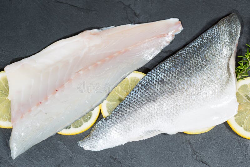 Sea bass fillets stock image. Image of fresh, ornate 48167247