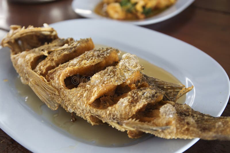 Sea Bass Fish Deep Fried Stock Photo Image 54588347