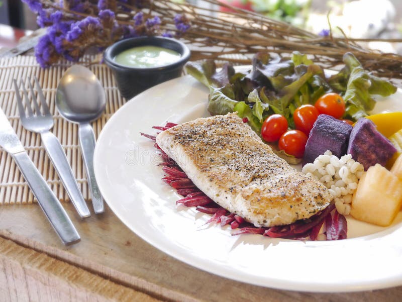 Sea bass Fish steak stock image. Image of fillet, food 86208779