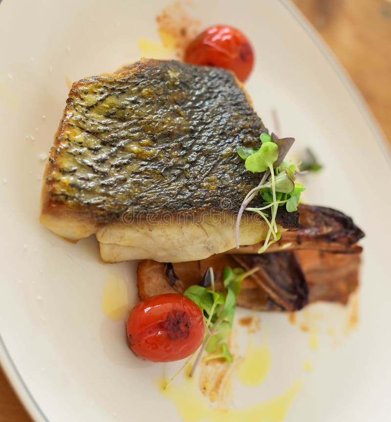 Sea Bass with Grilled Endives with Kimchi Stock Photo Image of bass