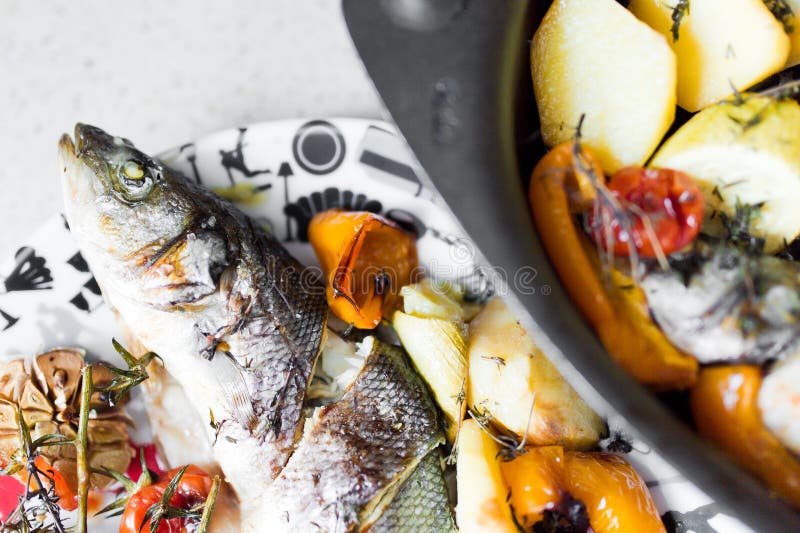 Sea bass with vegetables stock image. Image of rosemary 40767503