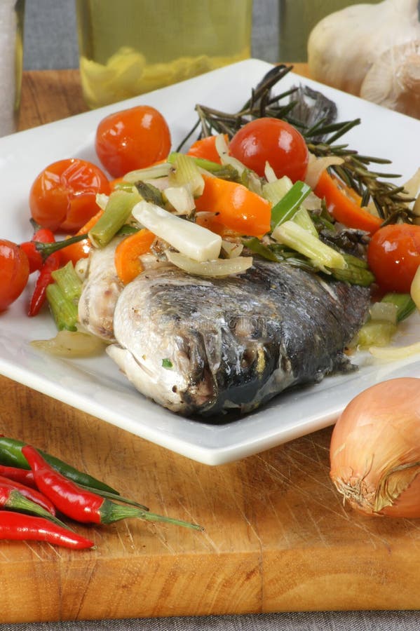 Sea Bream from Greece with Vegetable Stock Photo Image of delicious