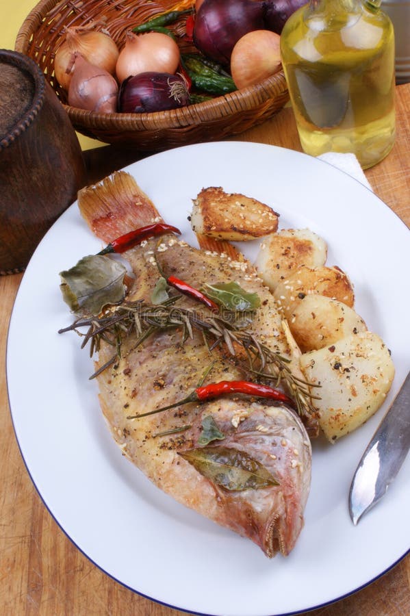 Sea Bream from Greece with Vegetable Stock Image Image of fresh