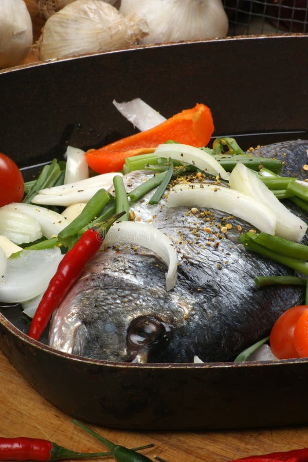 Sea Bream from Greece with Vegetable Stock Image Image of gourmet