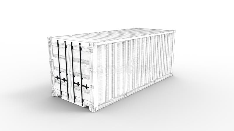 Sea container 3d rendering of computer model in white background