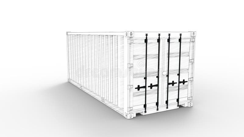 Sea container 3d rendering of computer model in white background