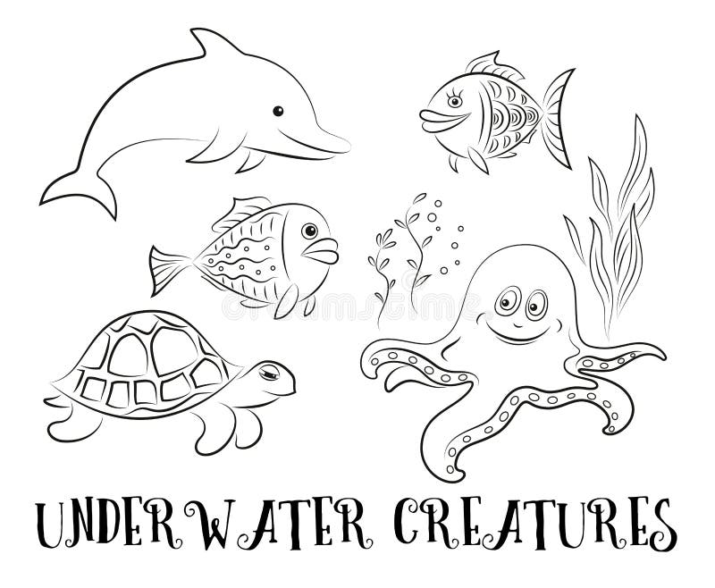 sea creature clipart black and white