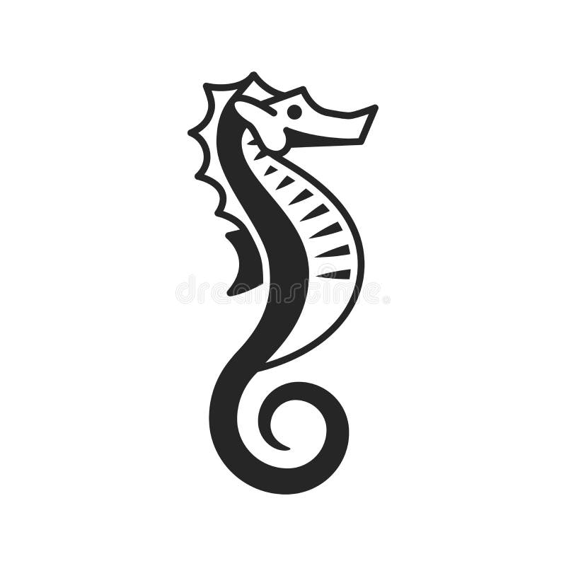El mar un caballo en blanco y negro ilustraciones icono mínimo estilo.
