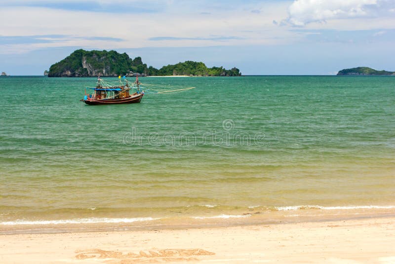 Sea landscape with fishing boat