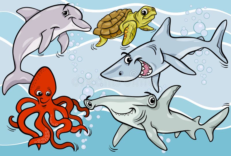 Sea life animals and fish cartoon