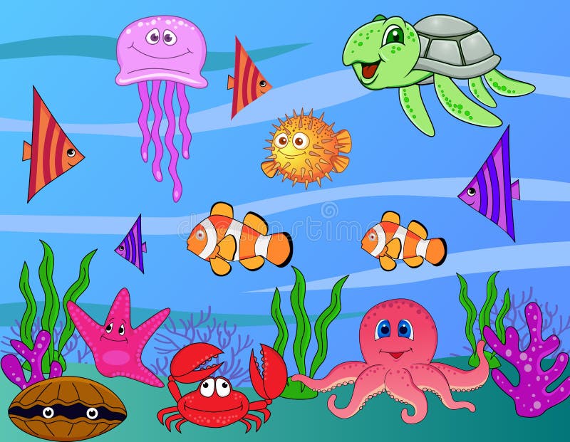 Sea Life Cartoon Collection Stock Vector - Illustration of funny