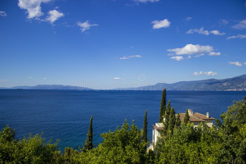 Sea and Nature. Adriatic sea with blue skies and mountain Ucka in Croatia.