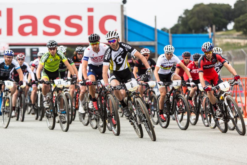 Geoff Kabush leads out the start on the pro men's Short Track Cross Country racing at the 2014 Sea Otter Classic Bike Festival. Geoff Kabush leads out the start on the pro men's Short Track Cross Country racing at the 2014 Sea Otter Classic Bike Festival.