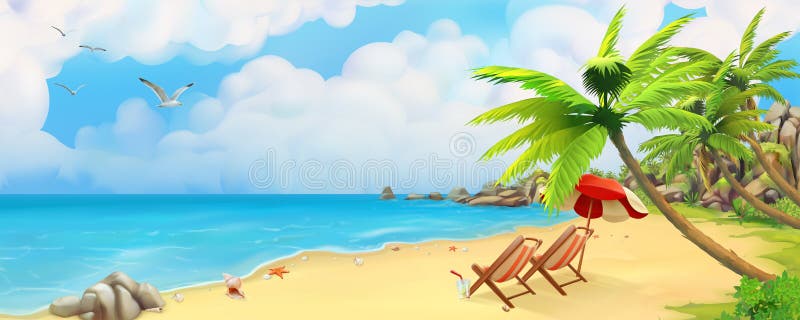Sea Panorama. Tropical Beach. Vector Background Stock Vector - Illustration  of blue, element: 118086235