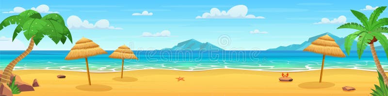 Sea Panorama, Tropical Beach. Vector Stock Vector - Illustration of ...
