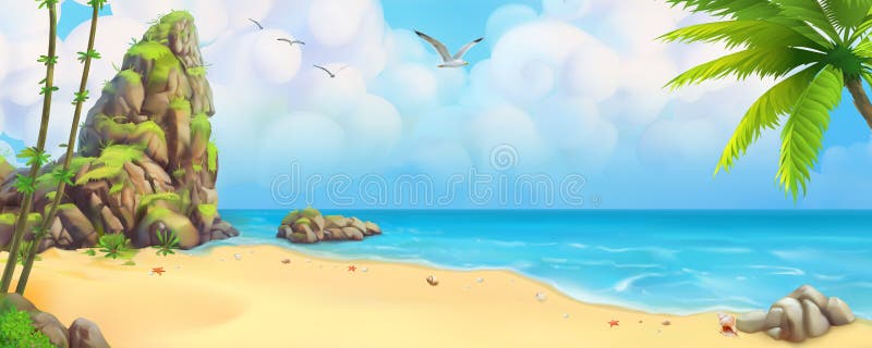 Sea Panorama. Tropical Beach. Vector Background Stock Vector - Illustration  of scene, resort: 118086200